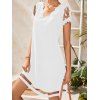 Mini Robe Ligne A Festonnée Simple Panneau en Dentelle en Couleur Unie à Manches Courtes - Blanc XL