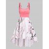 Peach Flower Blossom Print A Line Sundress High Low Crossover O Ring Dress