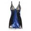 Ensemble de Lingerie Panneau en Dentelle Transparente à Bretelle Ajustable en Satin - Bleu S