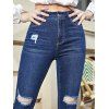 Ripped Flare Jeans Zipper Fly Pockets Dark Wash Distressed Long Denim Pants - DEEP BLUE 2XL
