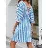 Vacation Dress Geometric Pattern Tied Back Surplice Plunge High Waisted A Line Mini Dress - LIGHT BLUE XL
