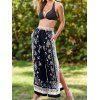 Pantalon Long Fendu à Imprimé Fleurs à Taille Haute Élastique à Jambes Larges - Noir M