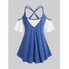 T-shirt Chiné à Bretelle Epaule Dénudée de Grande Taille - Bleu profond 1X