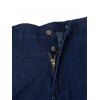 Belted Flare Jeans Dark Wash Zipper Fly Pockets High Waisted Long Denim Pants - DEEP BLUE XL