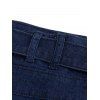 Belted Flare Jeans Dark Wash Zipper Fly Pockets High Waisted Long Denim Pants - DEEP BLUE XL