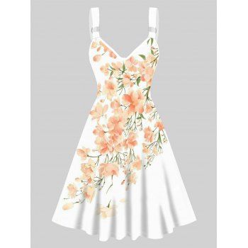 

Vacation Dress Flower Leaf Print High Waisted V Neck A Line Mini Dress, White