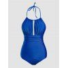 Plus Size Solid Color Halter One-piece Swimsuit Backless Cut Out Beach Swimwear - DEEP BLUE 4XL