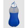 Plus Size Solid Color Halter One-piece Swimsuit Backless Cut Out Beach Swimwear - DEEP BLUE 4XL
