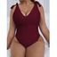 Plus Size Solid Color One-piece Swimsuit Bowknot Shoulder Straps Padded Beach Swimwear - DEEP RED 3XL