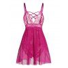 Plus Size Flower Lace Panel Sheer One-piece Lingerie Set Adjustable Straps See Thru Mesh Lingerie Set - LIGHT PINK 4XL