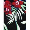 Maillot de Bain Rembourré Fleur et Feuille Tropicale Imprimées de Grande Taille à Col Plongeant - Rouge foncé 3XL