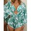 Ensemble de Bikini de Bain Triangle à Imprimé Feuille Tropicale et Cache-maillot à Coupe Basse Maille à Col Halter de Vacances - Vert XL