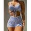 Ensemble de Bikini de Bain Bikini Plissé à Bretelle Réglable Rayé Imprimé Partout - Bleu M