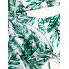 Tropical Leaf Print Vacation Halter Triangle Bikini Swimsuit With Low Cut Cinched Mesh One-piece Cover-up - GREEN XL