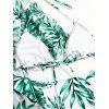 Tropical Leaf Print Vacation Halter Triangle Bikini Swimsuit With Low Cut Cinched Mesh One-piece Cover-up - GREEN XL