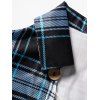 Casual Faux Twinset T Shirt Crisscross Plaid Print Mock Button Turn Down Collar Summer Tee - LIGHT BLUE XXXL
