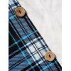 Casual Faux Twinset T Shirt Crisscross Plaid Print Mock Button Turn Down Collar Summer Tee - LIGHT BLUE XXXL