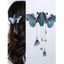 Pince à Cheveux Tendance Motif Papillon Coloré en Strass et Pompons - Bleu 