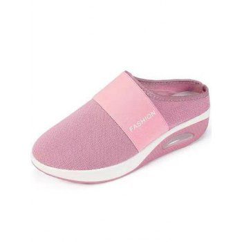 

Lazy Slip On Mesh Breathable Thick Sole Slippers Wedge Heel Slippers, Light pink