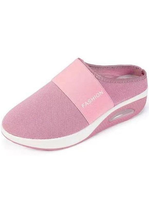 Lazy Slip On Mesh Breathable Thick Sole Slippers Wedge Heel Slippers - Rose clair EU 41