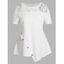 T-shirt Asymétrique Texturé Panneau en Dentelle Transparente à Manches Longues Faux Bouton Grande Taille - Blanc 2X