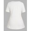 Plus Size Sheer Lace Panel Textured Asymmetric T-shirt Short Sleeve Mock Button Solid Color Tee - WHITE 5X