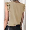 Plain Color Ruffle Hem Cap Sleeve Blouse V Neck Casual Blouse - LIGHT COFFEE 2XL