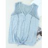 Plain Color Tank Top Hollow Out Guipure Button Up Tied V Neck Casual Tank Top - LIGHT BLUE XXL
