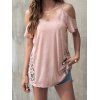 Cold Shoulder T Shirt Heather Sheer Lace Panel Short Sleeve Casual Tee - LIGHT PINK 2XL