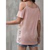 Cold Shoulder T Shirt Heather Sheer Lace Panel Short Sleeve Casual Tee - LIGHT PINK 2XL