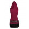Colorblock Panel Ruched Sleeveless Cowl Neck Hooded Mini Dress With Rivets O Ring Belt - RED XXL