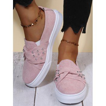 

Twisted Rivet Flat Platform Casual Shoes, Light pink