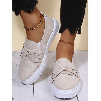 

Twisted Rivet Flat Platform Casual Shoes, Beige
