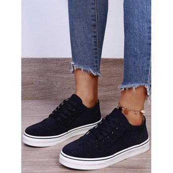 

Lace Up Slip On Flat Platform Casual Shoes, Black