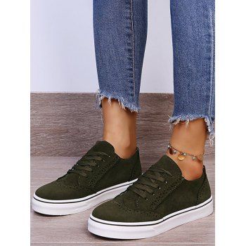 

Lace Up Slip On Flat Platform Casual Shoes, Army green