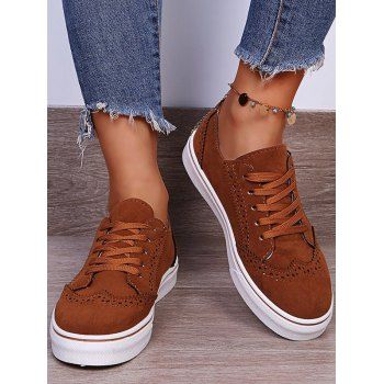 

Lace Up Slip On Flat Platform Casual Shoes, Brown