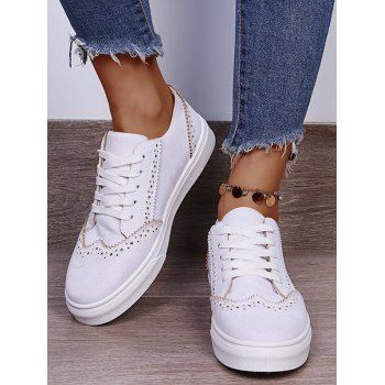 

Lace Up Slip On Flat Platform Casual Shoes, White