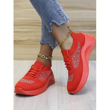 

Rhinestone Lace Up Slip On Flat Platform Casual Shoes, Red