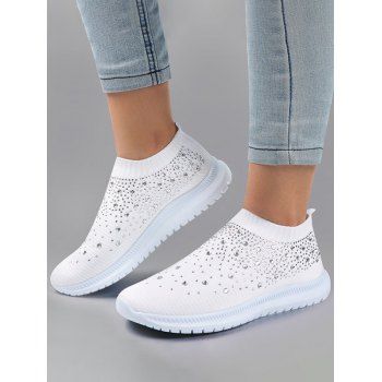 

Rhinestone Flat Platform Slip On Knitted Casual Outdoor Shoes, White