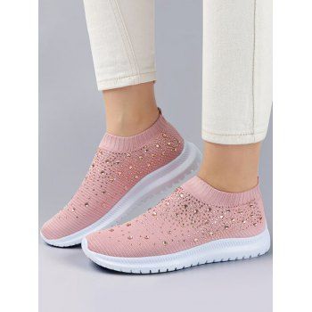 

Rhinestone Flat Platform Slip On Knitted Casual Outdoor Shoes, Pink