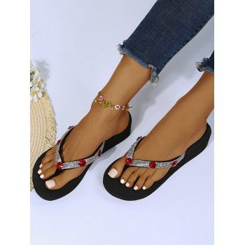 

Rhinestone Artificial Crystal Flip Flops Thick Platform Outdoor Slippers, Red