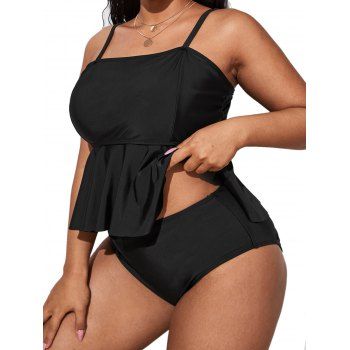 

Plus Size Solid Color Flounce Tankini Swimsuit Adjustable Strap Padded Tankini Swimwear High Waist Bathing Suit, Black