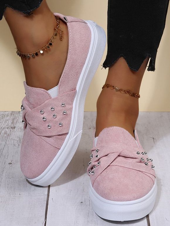 Twisted Rivet Flat Platform Casual Shoes - Rose clair EU 42