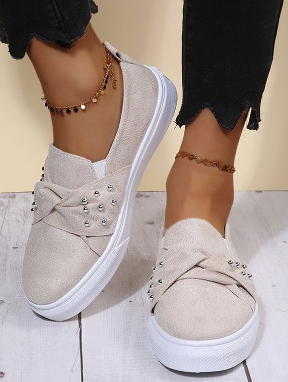 Twisted Rivet Flat Platform Casual Shoes - Beige EU 42