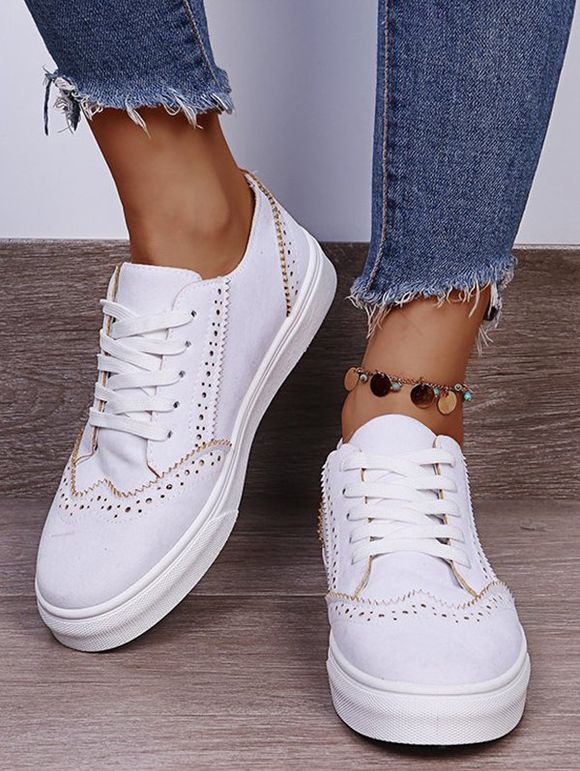 Lace Up Slip On Flat Platform Casual Shoes - Blanc EU 42