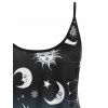 Sun Moon Print Ombre Color Asymmetrical Hem Skirted Tent Cami Top and Plain Color Lace Up Skinny Crop Leggings Casual Summer Outfit - multicolor S