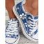 Floral Print Frayed Hem Lace Up Flat Shoes - Bleu clair EU 36