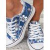 Floral Print Frayed Hem Lace Up Flat Shoes - Bleu clair EU 39
