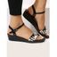 Rhinestone Striped Buckle Strap Open Toe Trendy Sandals - Blanc EU 42