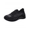 Rhinestone Lace Up Slip On Flat Platform Casual Shoes - Noir EU 38